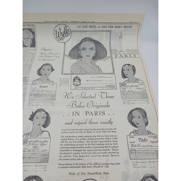 Vintage Other - 1931 Chicago Tribune Wyle Hat Co Ad Dr Paul Pearson Capt Abram Kean Jr A Penrod